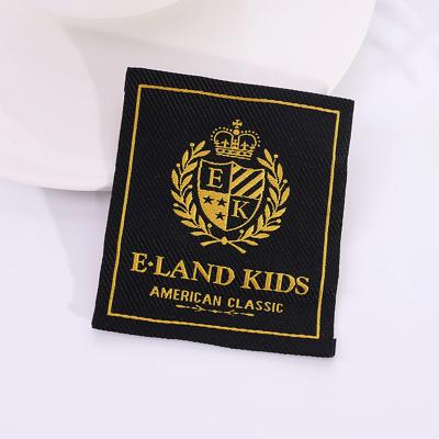 China New Design Washable Style Apparel Black Woven Logo And Neck Label Tags Label Satin for sale