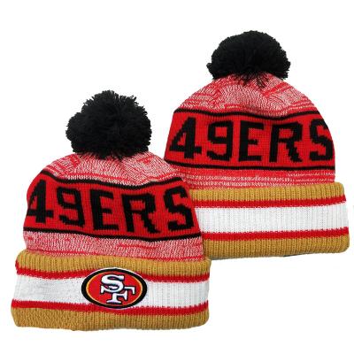 China COMMON knitted beanie hat jacquard customize custom embroidery logo beanie designer beanie hat nfl beanie for sale