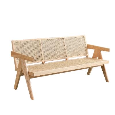 China Wholesale classic Nordic style convertible nature woven rattan home living room sofa wooden lounge chair for sale