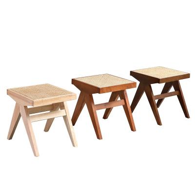 China Nordic Convertible Rattan Stool Durable Solid Wood Square Small Shoes Changing Bench Home Living Room Stool for sale