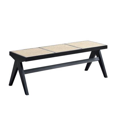 China Living Room Furniture Black Minimalism Style Convertible Nordic Rattan Woven Long Bench Solid Wood Changing Stool for sale