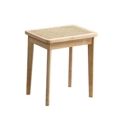 China Minimalism Style Bedroom Dresser Stool Convertible Nordic Simple Rattan Woven Stool Solid Wood Dressing Chair for sale