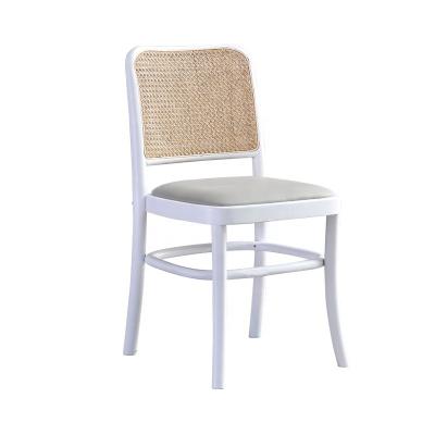 China Foldable Modern White Upholstered Bentwood Wedding Banquet Side Chair With Rattan Curved Back Accent Dining Chair for sale