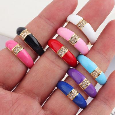 China Nickel-Free Lead-Free Ins Fashion Jewelry Hip Hops Multi Color Enamel Finger Rings Cubic Zircon CZ Oil Dripping Finger Rings For Women for sale