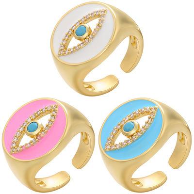 China 2021 Best Selling Lead Free Nickel Free CZ Gold Plated Crystal Zircon Evil Eyes Crystal Turkish Eyes Finger Ring For Women Men Open for sale