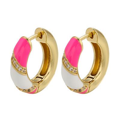 China Hot Sale Fashion Jewelry Lead Free Nickel Free Multi Color Oil Drop Circle Earrings 18K Gold Plated CZ Oil Drip Circle Earrings For Women for sale