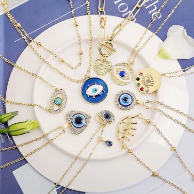 China JOJO Fashion Amazon Hot Sale Charm Trendy Evil Eye Blue Choker Evil Eye Turkey Luck Rhinestone Alloy Pendant Necklace for sale