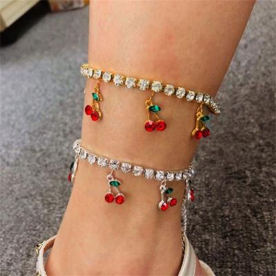 China Cowinner Rhinestone Anklet Chain Casual/Sporty Bracelets For Woman Boho Cherry Foot Chain Jewelry for sale