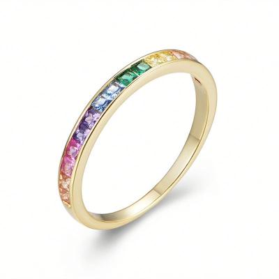 China FASHIONABLE RINNTIN EQR15 New Arrival 925 Sterling Silver 18K Gold Plated Multi Colors Cubic Zircon Eternity Bands For Women for sale