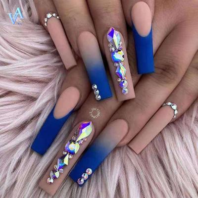 China Wholesale Style 24pcs/box Bridal Pure Color Fake Nails Long Design Press On Nails With Rhinestones for sale