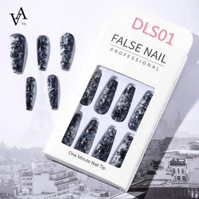 China Easy Apply Luxury Marbled European And American Style DLS01 Series Long Press On Nails Fake Nails Artificial Nails for sale