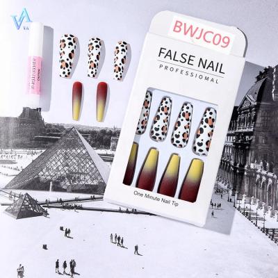 China Easy Apply BWJC01 Series Matte Leopard Print Long Ballet Removable Press On Nails Seller Artificial Nails Fake Nails for sale