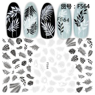 China Easy to apply and remove 3D F564-573 wholesale flower series designer black and white nail decals foil nail stickers for sale