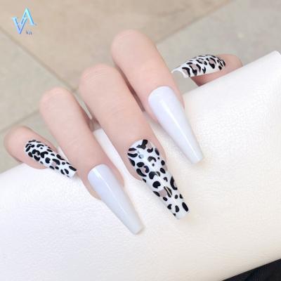 China Easy Apply Ballet Designer Ultra Long Black Leopard Print Hot Sale Press On Nails Artificial Nails for sale