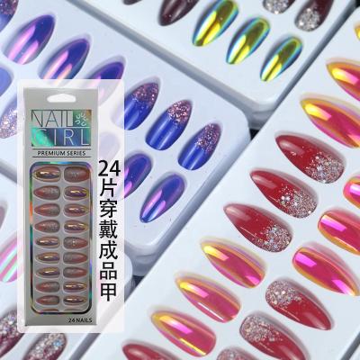 China Wholesale 24 Pcs Design Glitter Diy Artificial Finger Pointed Press On Nails With Rhinestones Fake Nails for sale