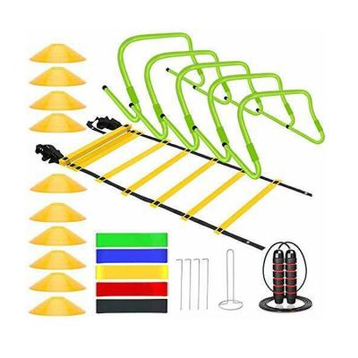 China Eco-friendly agility ladder gear training equipment includes 12-ringed agility ladder, running parachute jump rope, resistance bands for sale