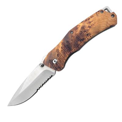 China 4.5 Inch Non-Variable Knot Handle Pocket Knife Camping Knife Folding Wooden Knife for sale