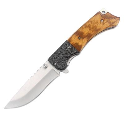 China 4.5 Inch Non-variable Zebra Handle Pocket Knife Wood Camping Knife With Keychain Hole for sale