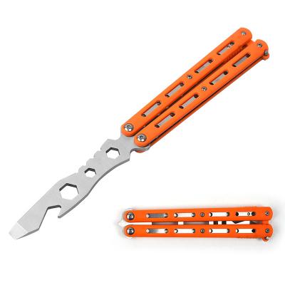 China Unrated Balisong With Plastic Handle Butterfly Trainer Bottle Opener Stainless Steel And Orange Axle Safe And Easy To Use Anti-loose for sale