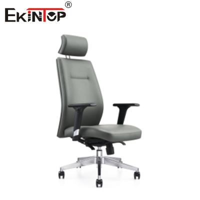 China Gray High Back Leather Office Chair With Headrest Adjustable Height for sale