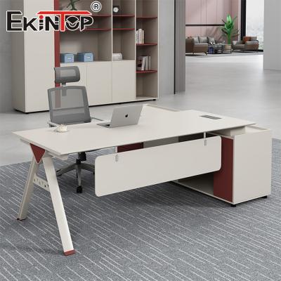 China Minimalist Office Desk Acacia Wood Desk With Storage Cabinet And Metal Legs for sale