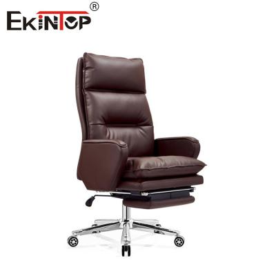 China High Back Brown PU Leather Reclining Swivel Office Leather Chair Home Office Desk Chair for sale