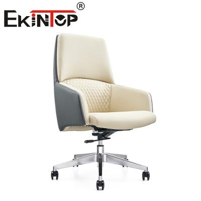 China White Leather Chair Manager Swivel Ergonomic Executive Office Chair Cowhide Office Chair for sale
