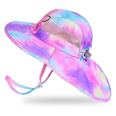 China Character UV Protection Unicorn Summer Beach Play Hats Wide Brim Neck Fin For Girls 2-9 Years Old for sale