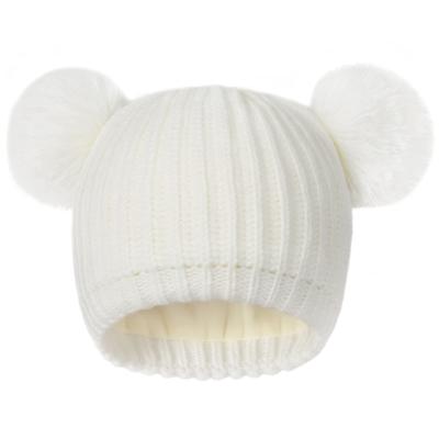 China Fashion Toddler Winter Hat Pom Beanie Fleece Lined Knit Hats For Baby Kids Boys Girls 1-3 Years Old for sale