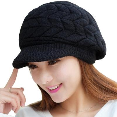 China Dobby Women's Winter Beanie Hat Warm Knitted Slouchy Wool Hats Cap With Sun Visor for sale