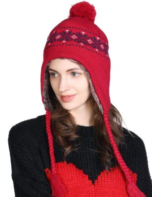 China COMMON Women Wool Knit Beanie Winter Hat Peruvian Earflap for sale