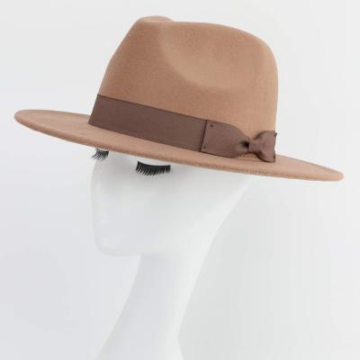 China Formal Classic Wide Brim Women Men Fedora Hat With Belt Buckle Felt Panama Hat for sale