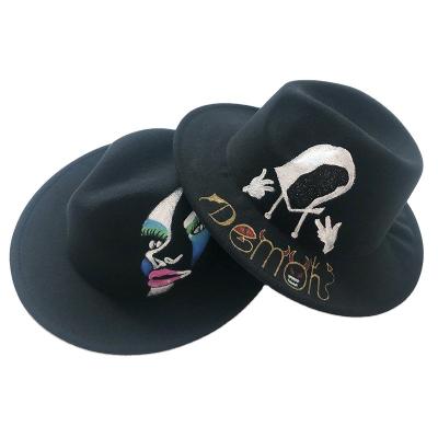 China British Style Graffiti Panama Hat Fedora Formal Winter Windproof Hat For Man for sale