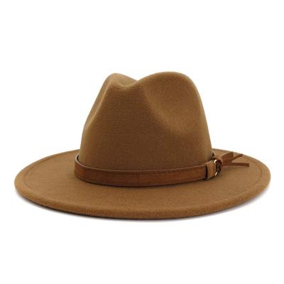 China 2022 Image Vintage Mens And Womens Wide Brim Fedora Hat With Belt Buckle for sale