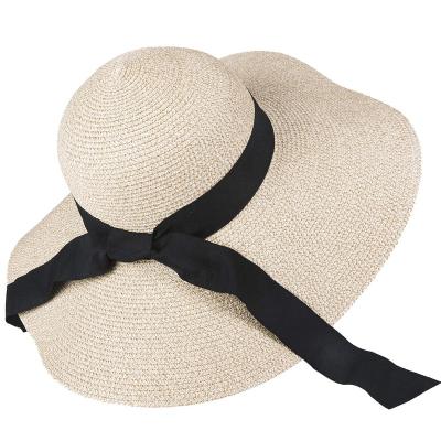 China Foldable and Packable Paper Straw/UPF 50+/Premium/Hot Sale Wide Brim Mixed Beige-Women Sombrero Sun Beach Paper Straw Wide Brim Hat for sale