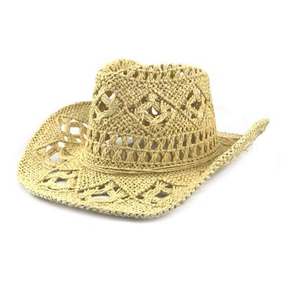 China Wholesale Straw Cowboy Hats For Men Handwoven Beach Women's Summer Sun Protection Hats Hollow Out Handwoven for sale