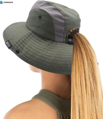 China Breathable Comfort Top Selling New Ponytail Outdoor Sun Protection Fishing Hats Overflow Bucket Hats With Drawstring Closure for sale