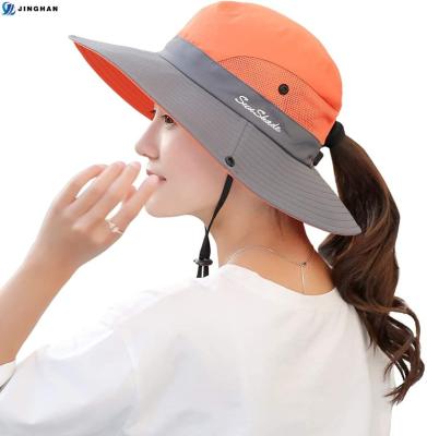 China Wholesale Quick-drying Jazz Style Foldable Breathable Comfort Ponytail Bucket Hat With Elastic Closure for sale