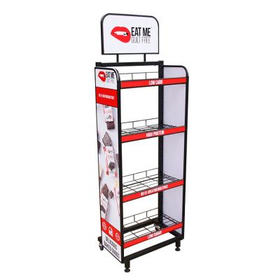 China Promotion Store Food Display Stand Metal Wire Mesh Cookies And Silk Pastry Instant Puffed Display Rack for sale