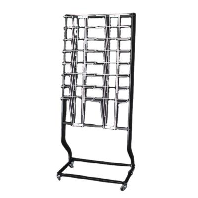 China Bookstore Easy Assembly Retail Metal Magazine Comic Bookshelf Rack Display Mobile Literature Display Rack With Wheels for sale