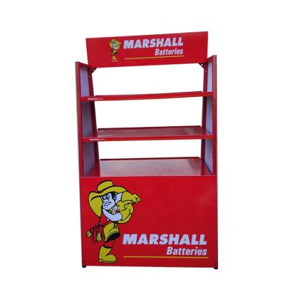 China Red Color Single Sided Customizable Metal Auto Parts Battery Shelving Heavy Duty Car Battery Display Rack for sale