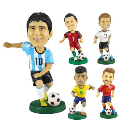 China Europe Promotional Gift Custom Soccer Player Sport 3d Bobblehead Figurine Resin Footballer Bobble Head Doll Toy Figures Statues for sale