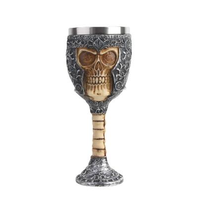 China Halloween decorations Factory Custom Halloween Party Decoration Stainless Steel Wine Cup Funny Skulls Wine Goblet Bar Resin Skeleton Goblet for sale