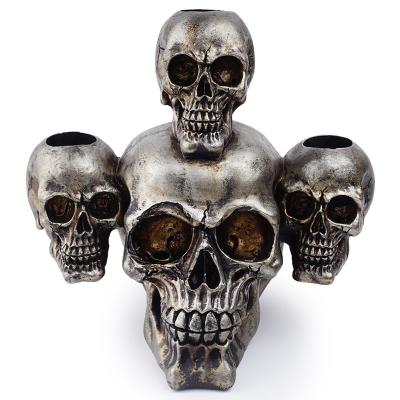 China Home Decoration Luxury Resin Candle Holder Sticks Wax Candles Container skulls Cylinder Halloween Event Home Party Decor Candlestick Holder for sale