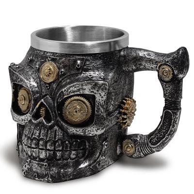 China Skull Beer mug Halloween Bar Drinkware Gift Tea Cup Stainless Steel Skull Mug Viking Drinking Cup Skeleton Beer Stein Tankard Glass Coffee Mug for sale