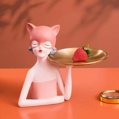 China Europe Lovely cat lady tray resin table crafts wholesale furnishings living room tray storage decoration home multi-purpose resin craft for sale