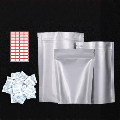 China Custom Made Moisture Proof Zipper Lock Food Packaging Mylar Matt Light Aluminum Foil Silver Plastic Bags for sale