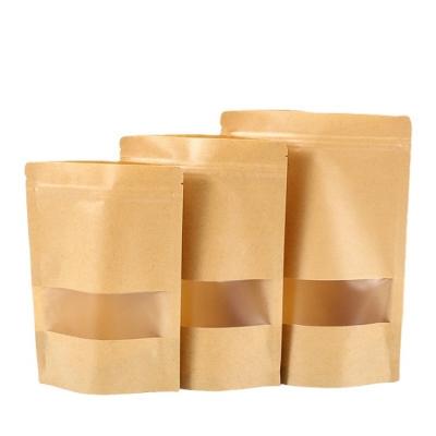 China Recycled Pouch stand up and resealable zipper lock bag with flat bottom window opening kraft paper bag for sale