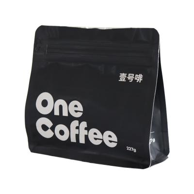 China Custom Printed Matte Black Private Label Aluminum Foil Moisture Proof Stand Up Pouch With Zipper Flat Bottom Coffee Packaging Bag With Valve for sale