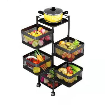 China 360 Degree Sustainable Square Structure Saves Space Rotating Kitchen Floor Shelf Kitchen Vegetable Rack With Wheels for sale